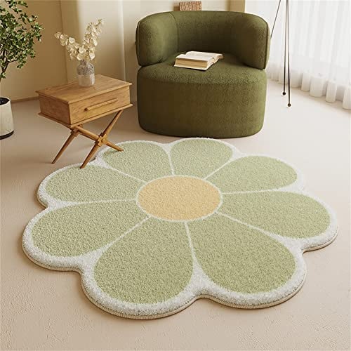 Morbuy Flauschig Weicher Teppich in Blumenform - Nordisch Blütenblatt Runde Bodenmatte Waschbar rutschfest Shaggy Teppiches für Kinderzimmer Wohnzimmer Schlafzimmer Dekoration (140cm,Grün)