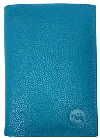 LOLUNA® Grand Portefeuille Homme Cuir véritable 4 Volets pour Carte Grise, permis, identité, Cartes, Billet et Monnaie - Turquoise