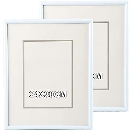 ETREXONLINE Cadre Photo 24x30cm Blanc avec Support Pieds, Cadre Photo PVC avec Panneau de Verre pour Table et Mur - Lot de 2 pièces