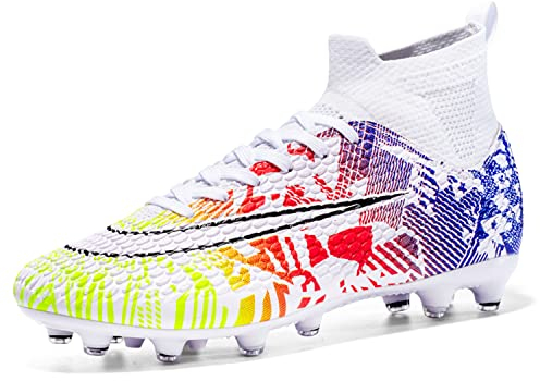 VTASQ Scarpe da Calcio Uomo Erba Tacchetti Teenager Adulto Training Alte Scarpe da Calcetto Spike Professionale Scarpe da Allenamento Unisex Bianco 39EU