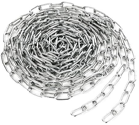 ZOFUN 5M Long Stainless Steel Chains for Fence Gates, Galvanized Metal Chain 3mm, Heavy Duty Steel Chains, Anti-Theft Silver Chain Link Fencing for Fence Gates Garage Doors and Bicycle Security Locks