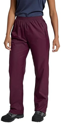 Mountain Warehouse Pakka Womens Waterproof Over Trousers - Packaway Bag, Breathable Rain Pants, Hook & Loop Ankle Opening Ladies Rainwear - for Spring Summer & Outdoors Dark Purple Women's Size 16