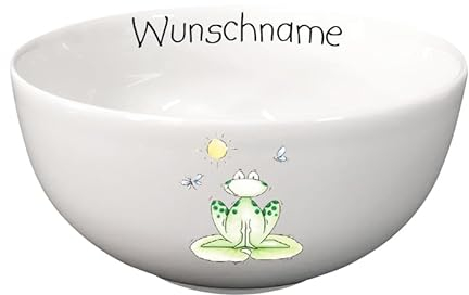 Doriantrade Müslischale Kinder Porridge Schale Porzellan personalisierbar mit Wunschname Name Kindergeschirr mit Namen personalisiert (Frosch)