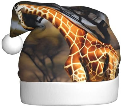 SSIMOO Afrika Giraffe Majestic Tree Christmas Party Hüte Erwachsene Weihnachtsmützen, Urlaubsparty-Zubehör, beleuchten Sie die Party