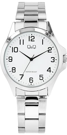 Q&Q Herren-Uhr Edelstahl Gliederarmband 3 Bar Analog Quarz (silberfarbig weiß)