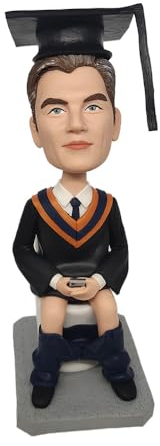 mydedor Individuelle Wackelkopf-Figur, maßgeschneiderte Puppe, Abschlussfeier, individueller Wackelkopf für Schüler und Lehrer (Abschluss auf Toilette)