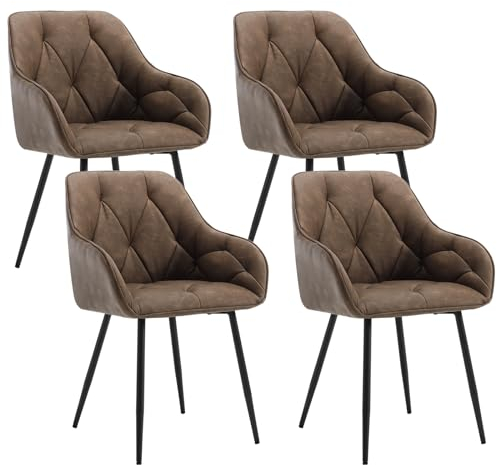 WOLTU Esszimmerstühle 4er Set, für Esszimmer Wohnzimmer, ergonomische Küchenstühle gepolstert mit Armlehnen, Metallbeinen, Sitzfläche aus Vintage-Kunstleder, Dunkelbraun