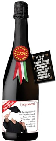 Bottiglia di Vino Prosecco Millesimato personalizzato con foto e nome per la festa di Laurea del vostro amico
