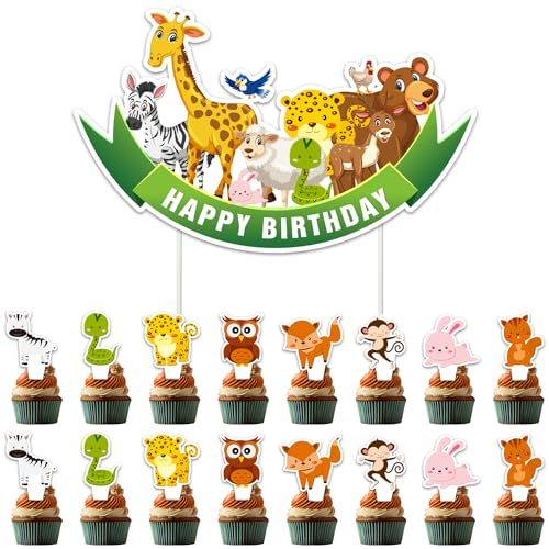 POCHY Tortendeko Set, 49 Stück Happy Birthday Cartoon Cake Topper Deko, Tortendeko Kindergeburtstag für Kuchendekoration, Muffin Deko
