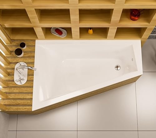 ECOLAM® Badewanne RITA Trapezwanne Eckwanne Trapezform 160x100 cm LINKS Ab- und Überlauf Automatik Alcaplast Füße Silikon SET