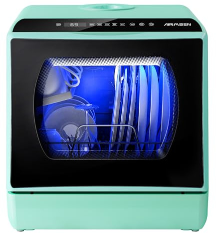 AIRMSEN Portable Countertop Dishwashers, 5 Washing Programs Mini Dishwashers with 5 L Built-in Water Tank and Double-layered Glass Door, No Hookup Needed for Home, Apartments & RVs