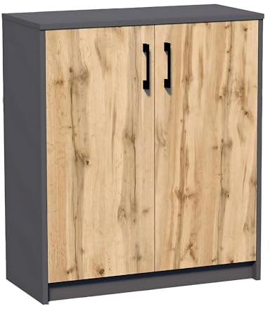 Kommode Julia Anthrazit/Wotan Sideboard Aufbewahrungsschrank für Schlafzimmer, Wohnzimmer und Flur Moderne mit 2 Türen, 1 Regalboden LxBxH 74x35x85 cm