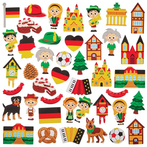 Baker Ross FN038 Deutschland-Schaumaufkleber – Packung mit 150 deutschen Aufklebern für Kinderbasteleien und Karten