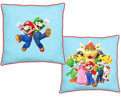 Nintendo Super Mario Kissen Laugh 40 cm x 40 cm Toad Luigi Peach Bowser Yoshi Maker Kart Movie Kugelwilli Wendekissen Kopfkissen Dekokissen Schmusekissen Kuschelkissen 2 Motive passend zur Bettwäsche