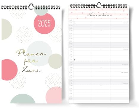 Kalender für Zwei 2025 I 20 x 32 cm I [Blattgold] I 3 Spalten I 15 Monate I Partnerkalender 2024 als Monatskalender I Familienplaner I Paarplaner zum Aufhängen I Extraseiten für die Urlaubsplanung...