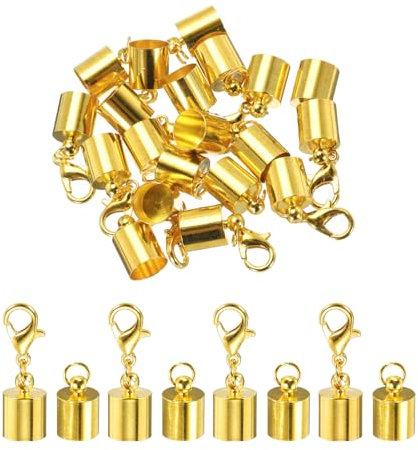 sourcing map 10Pcs Cord End Caps, 7.5mm End Caps Barrel Beads Kumihimo End Caps Iron for Leather Ribbon Clamp Clasp Jewelry Making Necklace Cord DIY Craft (Gold)