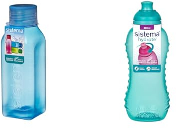 Sistema Square BPA Free Kids Water Bottle | 475 ml | Seal Tight Lid & Twist 'n' Sip Squeeze | Leakproof