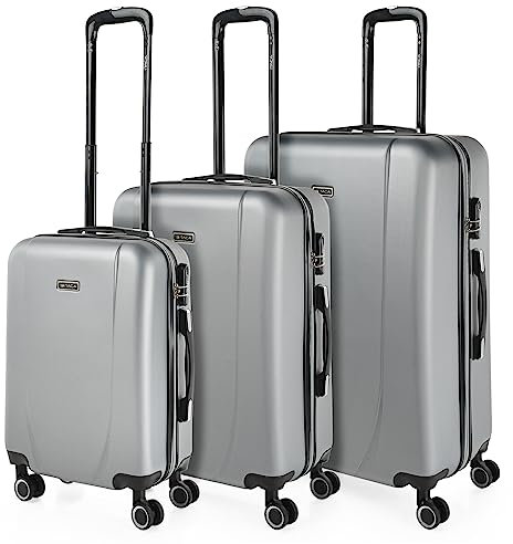 ITACA - Juego Maletas De Viaje rígidas Trolley con Candado de Combinacion TSA y 4 Doble Rueda 360° Set Maletas De Viaje Ligeras y Resistentes, Plata