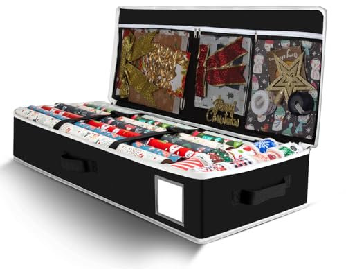 Cong.Lai Contenitore per carta da regalo: tessuto Oxford 600D, impermeabile, organizer per carta da regalo, con scomparti, 90 x 30 x 12 cm, colore nero