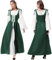 Joellfuner Vestido Medieval Para Mujer, Vestido Renacentista, Disfraz Irlandés con Sobrevestido, Medieval Mujer Vintage con Cabeza, Collar de Flores, Orejas de Elfo, Cosplay de Halloween (verde, XXL)