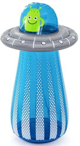 Bestway Schlagsack UFO mit Wassersprinkler, Ø 61 x 119 cm, Alien-Design, ab 3 Jahren, strapazierfähiges PVC, Wasserkammer, Gartenschlauchanschluss, Sicherheitsventile, inkl. Reparaturflicken