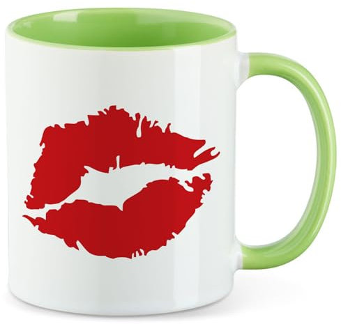 huuraa Kaffeetasse Kussmund Lippen Motivtasse Grün 330ml mit Motiv für Verliebte