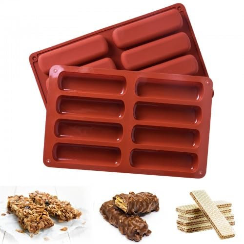 2 Pièces Moules en Silicone pour Barres à Céréales, 8 Cavités Moule Silicone Rectangulaire, Anti-adhésif Moule à Chocolat, Moule à Pâtisserie en Silicone pour Pain, Gâteaux