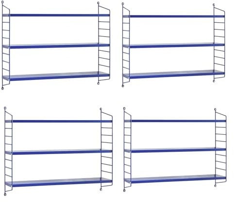 [en.casa] Modulares Wandregal Strängnäs 4er Set Metallregal Blau Hängeregal mit 3 Regalböden Badregal Küchenwandregal Wandablage Wohnzimmer