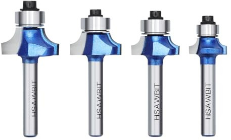 hsawbit 4pcs Round Over Router Bits with 1/4 Shank, Radius 1/8,5/32,3/16,1/4 Roundover Router Bit Edging Router Bit Set Corner Rounding Edge Forming Bit
