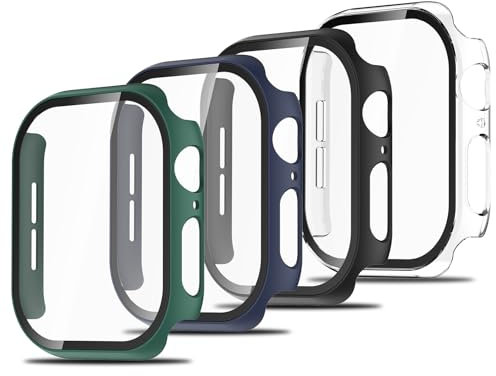 Simpeak 4 Piezas Funda Compatible con Apple Watch 10 46mm, Carcasa Protectora Completa PC Hard Case con Protector de Pantalla Compatible con Apple Watch Series 10 - Negro/Transparente/Azul/Verde