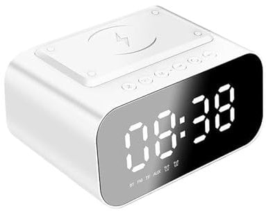 SUIOPPYUW Bluetooth Lautsprecher Wecker mit LED Highlight Hintergrundbeleuchtung, intelligente Rauschunterdrückung ohne Verzögerung, ABS Wecker, Weiß