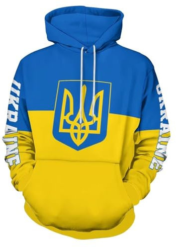 TDNEKMCA Hoodie Herren Kapuzenpullover Für Herren, Ukraine-Flagge, Weich Und Bequem, Hip-Hop-Oberteil, Sweatshirt Für Damen, Ukraine-Flagge, Langärmelig, Kapuzenpullover, Herbst-/Winter-Oberteile