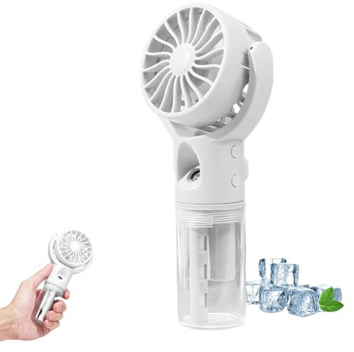 Nircho Portable Handheld Fan with Water Mist Spray, USB Rechargeable Fans with 4 Speed, Battery Powered Cooling Mist Fan, Personal Mini Hand Held Fan for Office Outdoor Travel Camping (White)
