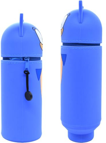 ADYEKSD Kawaii Federmäppchen, 2 in 1 aus welchem Silicon, Tischstifthalter, Reißverschluss, Stiftetasche Buntstifte Marker, Büro, Uni, niedlicher Schulbedarf, Cartoon Mädchen (Kawaii blau)
