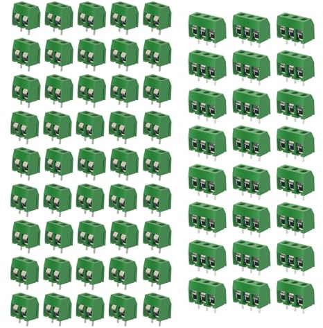 HUAZIZ 150 Pezzi 2/3 Pin Morsettiera a Vite PCB verde 5mm, 2 Pin Plug-in PCB Vite Morsettiera per Prototipo Scheda Circuito Stampato