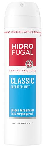 Hidrofugal CLASSIC Deo Spray, starkes Antitranspirant mit dezentem Duft, Deodorant ohne Ethylalkohol mit zuverlässigem Schutz gegen Achselnässe und Körpergeruch (150 ml)