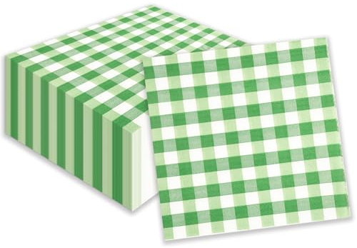 Lot de 40 serviettes en papier vichy à carreaux - 25 x 25 cm - Serviettes jetables pour cocktails, barbecues, thé après-midi, restaurant, bar, pique-nique, fête - Vert