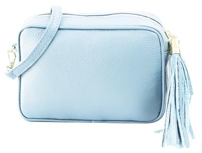 SH Leder Echtleder Umhängetasche mittel kleine Tasche Abendtasche Clutch Crossbody Bag Messenger Handtasche mit Reißverschluss 21x15cm Chiara G209 (Hellblau)