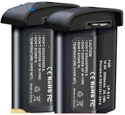 Lithium Battery ，Compatible For Canon EOS R3 1DX Mark Ⅱ 1DS Mark Ⅲ 1D Mark Ⅲ 1D Mark Ⅳ 1DX ，Camera LP-E19 Charger Battery(2 Battery)