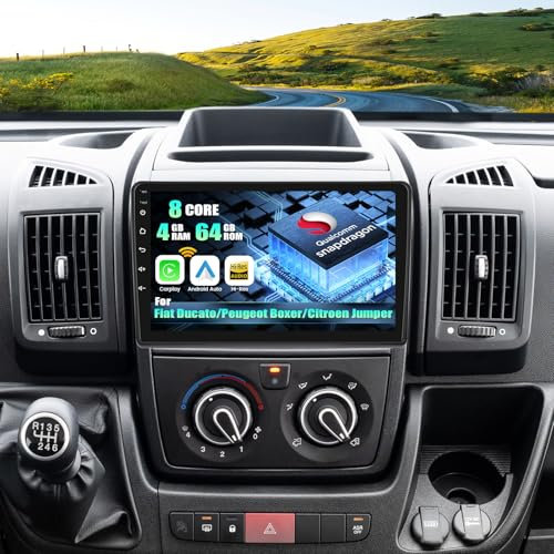 CAMECHO Android 15 Qualcomm 8 Core 4G+64G Autoradio für FIAT Ducato3/Peugeot Boxer/Citroen Jumper mit Carplay Android Auto Navi Dual WiFi 9-Zoll IPS Touchscreen mit Bluetooh5.1 FM/RDS+Rückfahrkamera