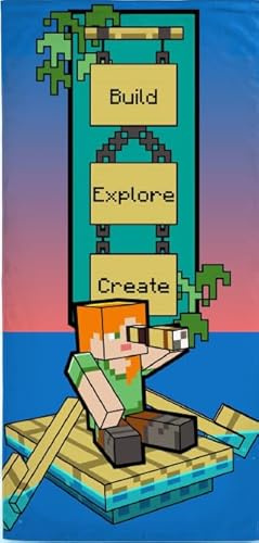 BrandMac Minecraft Strandtuch, Badetuch 70x140 cm, 100% Baumwolle (Built Explore Create)