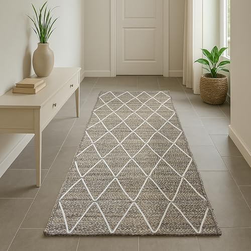 MY-RUG Jute-Teppich Läufer 300x80 cm - Handgewebter Boho Naturteppich | Nachhaltiger Sisalteppich aus 100% Jute für Flur & Küche, beidseitig nutzbarer Bast Teppich in Sisaloptik beige grau