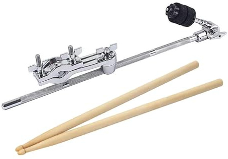 Harilla Beckenverlängerungsständer Drum Set Mount Universal Drum Extension Clamps Halter mit Drumsticks für Live-Übungen