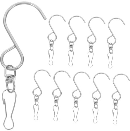 BESTonZON 10 Pcs Silver Swivel Hooks for Wind Spinners Rotating Hanging Plant and Windsock Hangers Metal Clips for Outdoor Lanterns and Wind Chimes
