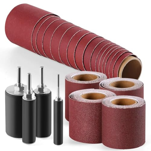 Pinafresa Schleiftrommel-Set mit Vier 3-Meter-Rollen Schleifpapier (80, 120, 240, 320) Trommelschleifer für Bohrmaschinen