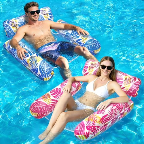 Dusor 2 Pack Pool Inflatables, 4 In 1 Inflatable Pool Floats Hammock | Inflatable Pool Toys, Tanning Pool Water Hammock, Swimming Pool Toys Inflatable Pool Chair, Pool Inflatables for Adults Kids
