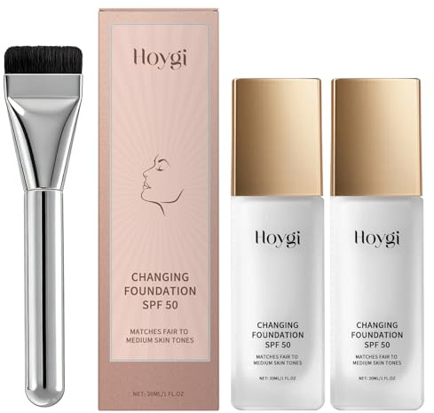 2PCS Foundation Color Changing, 2 Cream Foundation 30ML mit Brush | Sonnenschutzwert 50 Farbwechselnde Foundation für Reife Haut, weich fokussierten Blick
