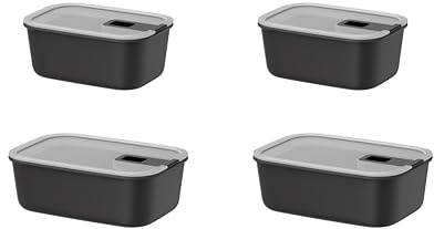 Mepal - Frischhaltdosen set 4 teilig EasyClip - Schüssel mit Deckel & Schiebeverschluss - Geeignet für Mikrowelle, Dampfgarer, Kühl- und Gefrierschrank - Luftdicht - 2.4 l - Nordic black