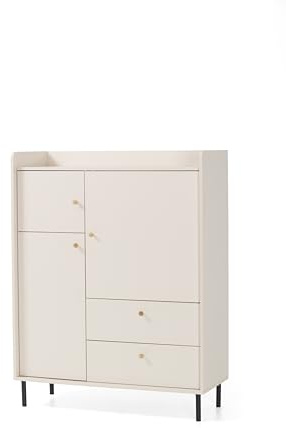 Masseno Kommode ASTREA 103,5 cm Sideboard mit 2 Schubladen und 2 Türen für Wohnzimmer Schlafzimmer Modern 103,5x42x133 cm Beige/Beige