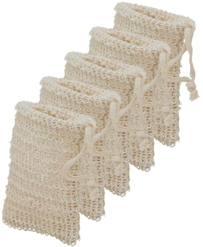 OFFIGAM Soap Storage Pouches 5pcs with Drawstring Mesh Design Cotton Linen for Convenient Hanging and Easy Storage Natural Soap Bags for Travel and Bath Use